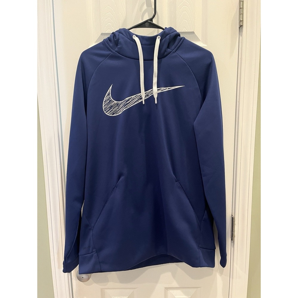 Nike Therma Dri Fit GFX4 Hoodie Men's Large Blue Graphic Swoosh‎ 931994-478